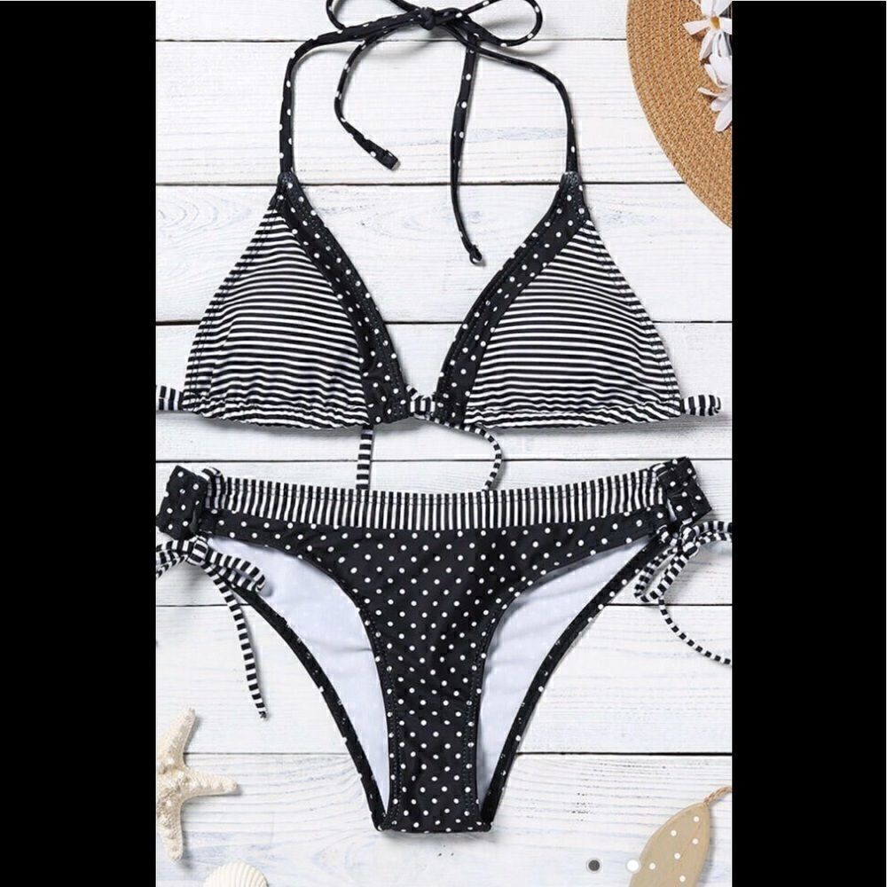 Black and white string bikini